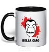 Mug with a colored handle BELLA CIAO stains black фото