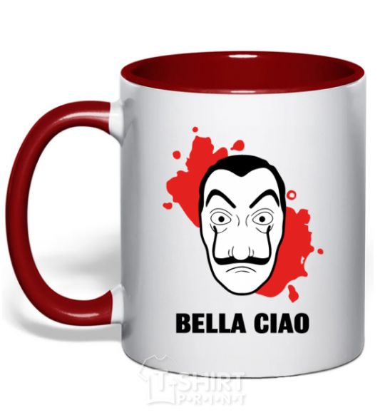 Mug with a colored handle BELLA CIAO stains red фото