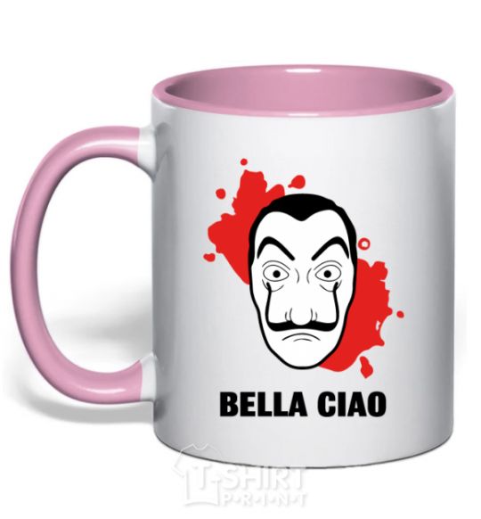 Mug with a colored handle BELLA CIAO stains light-pink фото