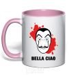 Mug with a colored handle BELLA CIAO stains light-pink фото