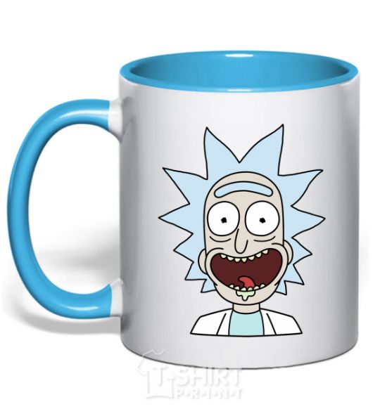 Mug with a colored handle Rick's glad sky-blue фото