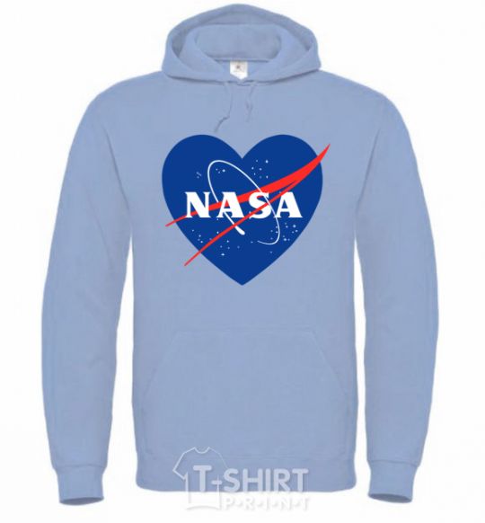 Men`s hoodie Nasa logo heart sky-blue фото