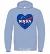 Men`s hoodie Nasa logo heart sky-blue фото