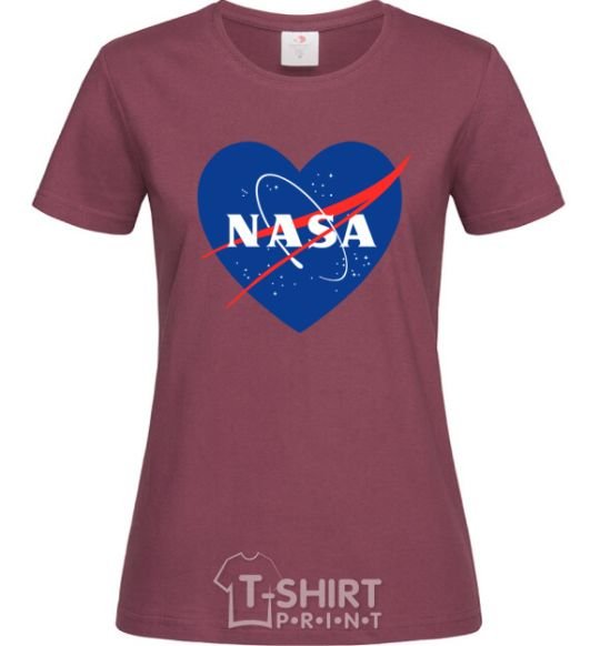 Women's T-shirt Nasa logo heart burgundy фото