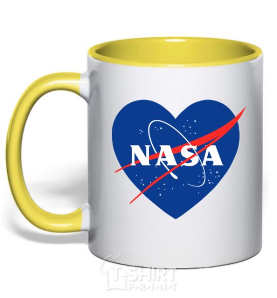 Mug with a colored handle Nasa logo heart yellow фото