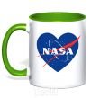 Mug with a colored handle Nasa logo heart kelly-green фото