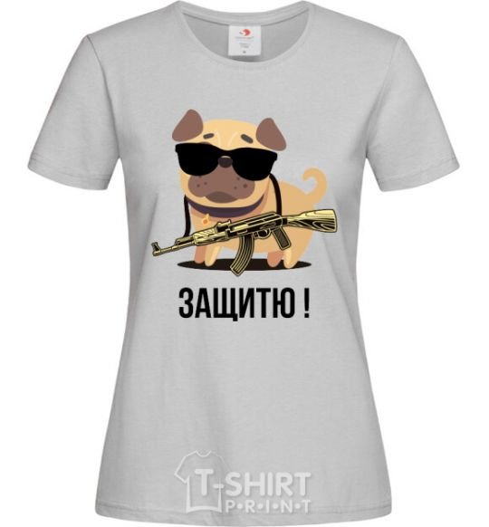 Женская футболка Защитю! пес Серый фото