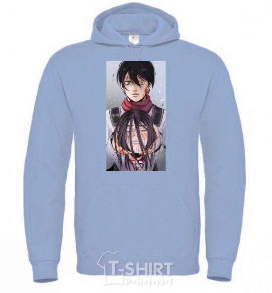 Men`s hoodie Attack of the titans art sky-blue фото