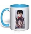 Mug with a colored handle Attack of the titans art sky-blue фото