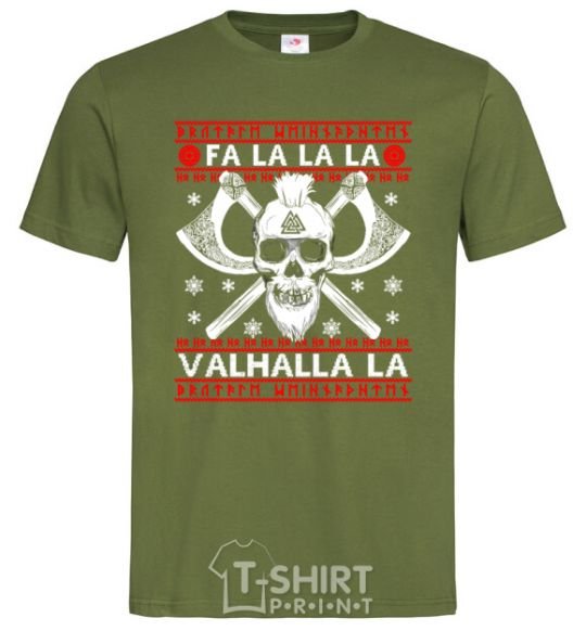 Мужская футболка Fa la la la valhalla la Оливковый фото