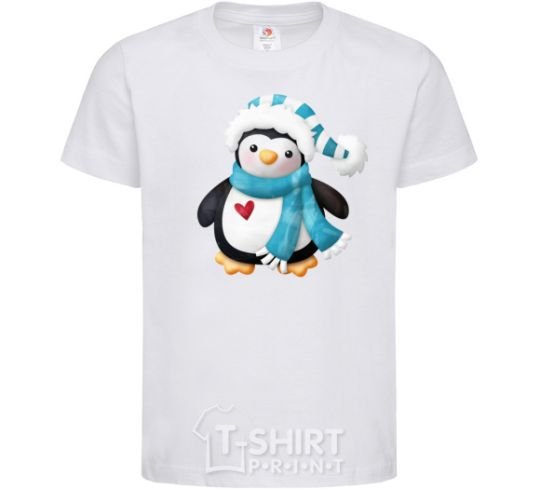 Kids T-shirt A penguin in a scarf White фото