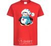 Kids T-shirt A penguin in a scarf red фото