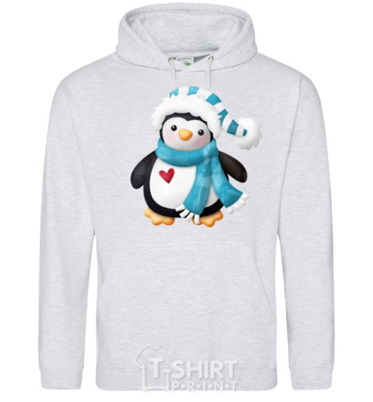 Men`s hoodie A penguin in a scarf sport-grey фото