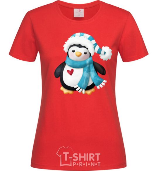 Женская футболка Пингвин в шарфе Красный фото
