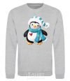 Sweatshirt A penguin in a scarf sport-grey фото