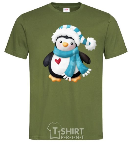 Men's T-Shirt A penguin in a scarf millennial-khaki фото