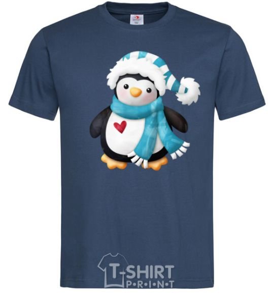 Men's T-Shirt A penguin in a scarf navy-blue фото