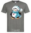 Men's T-Shirt A penguin in a scarf dark-grey фото