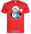 Men's T-Shirt A penguin in a scarf red фото