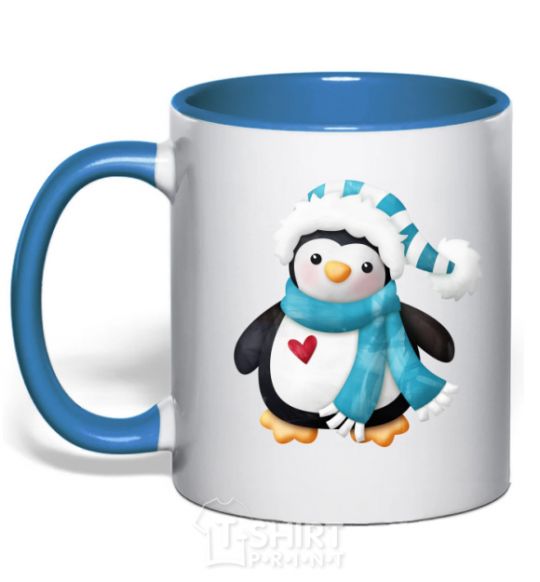Чашка с цветной ручкой Пингвин в шарфе Ярко-синий фото