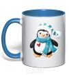 Mug with a colored handle A penguin in a scarf royal-blue фото