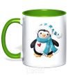 Mug with a colored handle A penguin in a scarf kelly-green фото