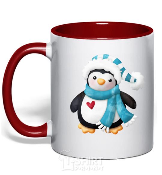 Mug with a colored handle A penguin in a scarf red фото