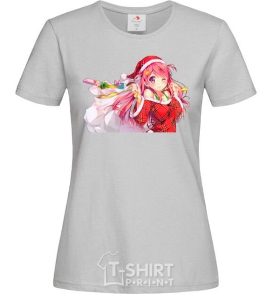 Women's T-shirt Anime girl santa grey фото