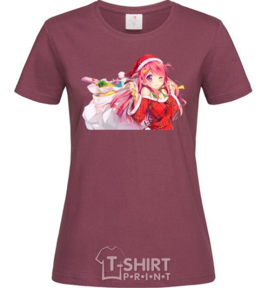 Women's T-shirt Anime girl santa burgundy фото