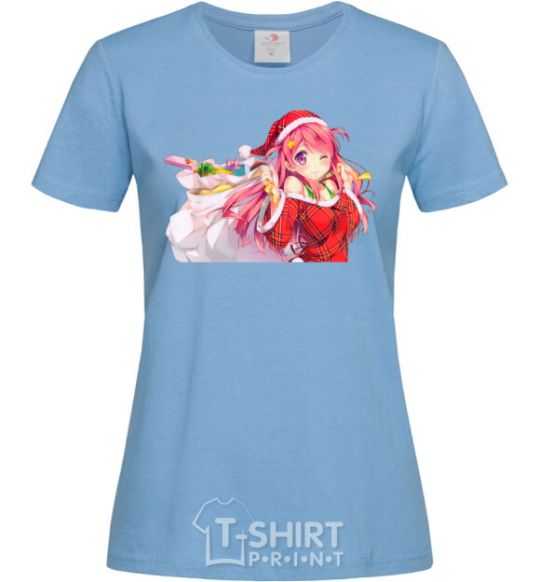 Women's T-shirt Anime girl santa sky-blue фото