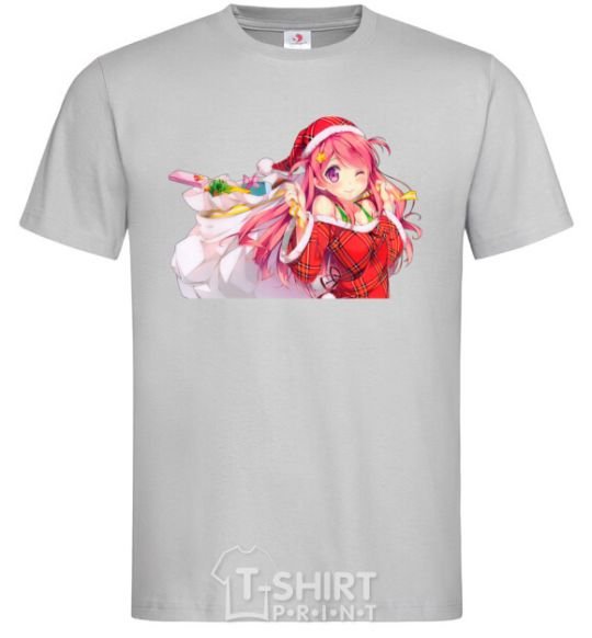 Men's T-Shirt Anime girl santa grey фото