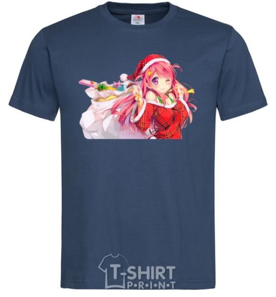 Men's T-Shirt Anime girl santa navy-blue фото