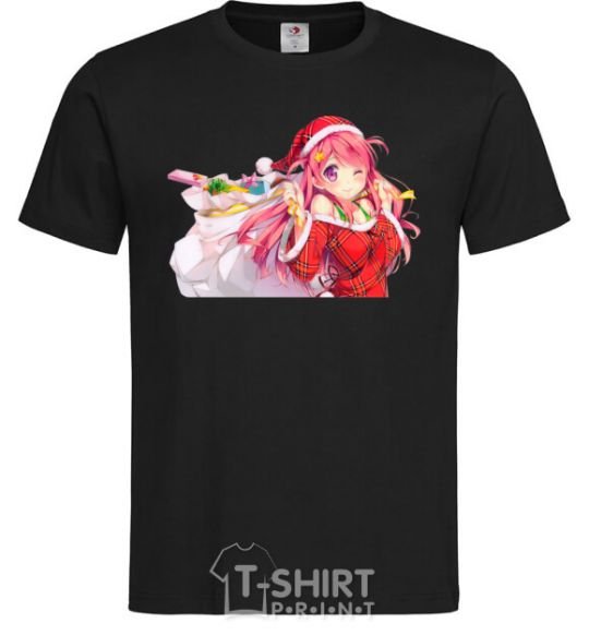 Men's T-Shirt Anime girl santa black фото