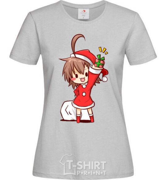 Women's T-shirt Anime santa girl grey фото