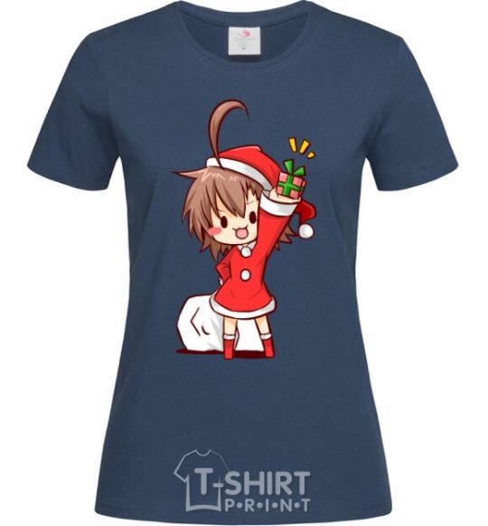 Women's T-shirt Anime santa girl navy-blue фото