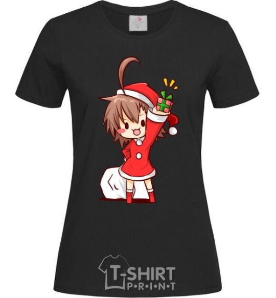 Women's T-shirt Anime santa girl black фото