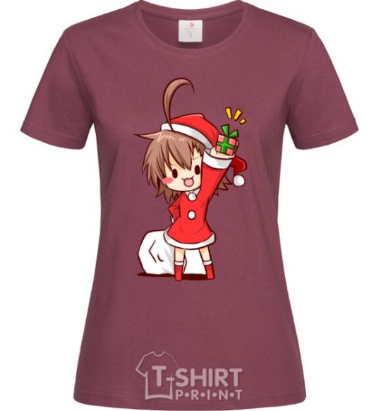 Women's T-shirt Anime santa girl burgundy фото