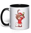 Mug with a colored handle Anime santa girl black фото