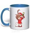 Mug with a colored handle Anime santa girl royal-blue фото