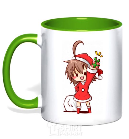 Mug with a colored handle Anime santa girl kelly-green фото