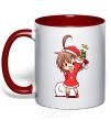 Mug with a colored handle Anime santa girl red фото