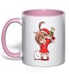Mug with a colored handle Anime santa girl light-pink фото