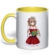 Mug with a colored handle Anime with a gift yellow фото