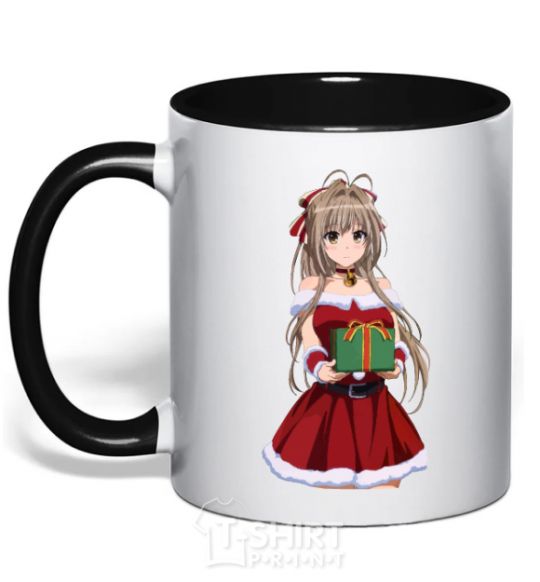 Mug with a colored handle Anime with a gift black фото