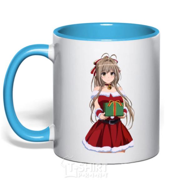 Mug with a colored handle Anime with a gift sky-blue фото