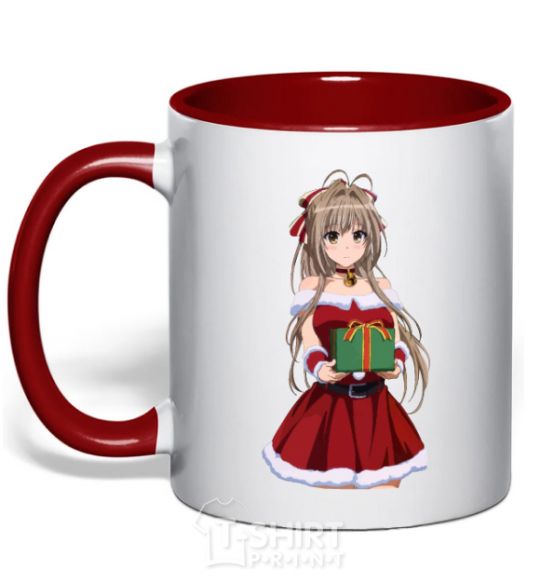 Mug with a colored handle Anime with a gift red фото