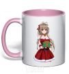 Mug with a colored handle Anime with a gift light-pink фото