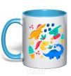 Mug with a colored handle Dinosaurs for New Year's Eve sky-blue фото