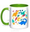 Mug with a colored handle Dinosaurs for New Year's Eve kelly-green фото