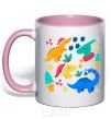 Mug with a colored handle Dinosaurs for New Year's Eve light-pink фото